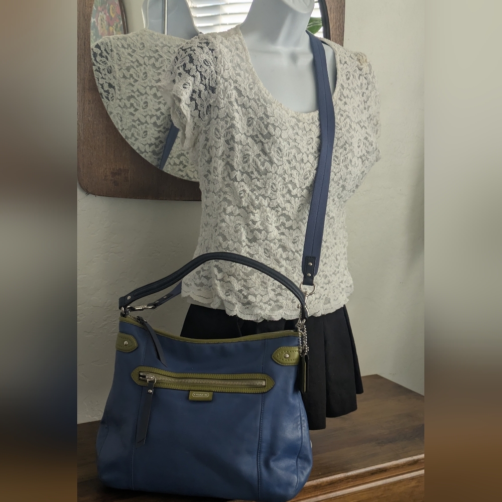 Coach Daisey Dark Blue Leather Whit Green Trimmer.